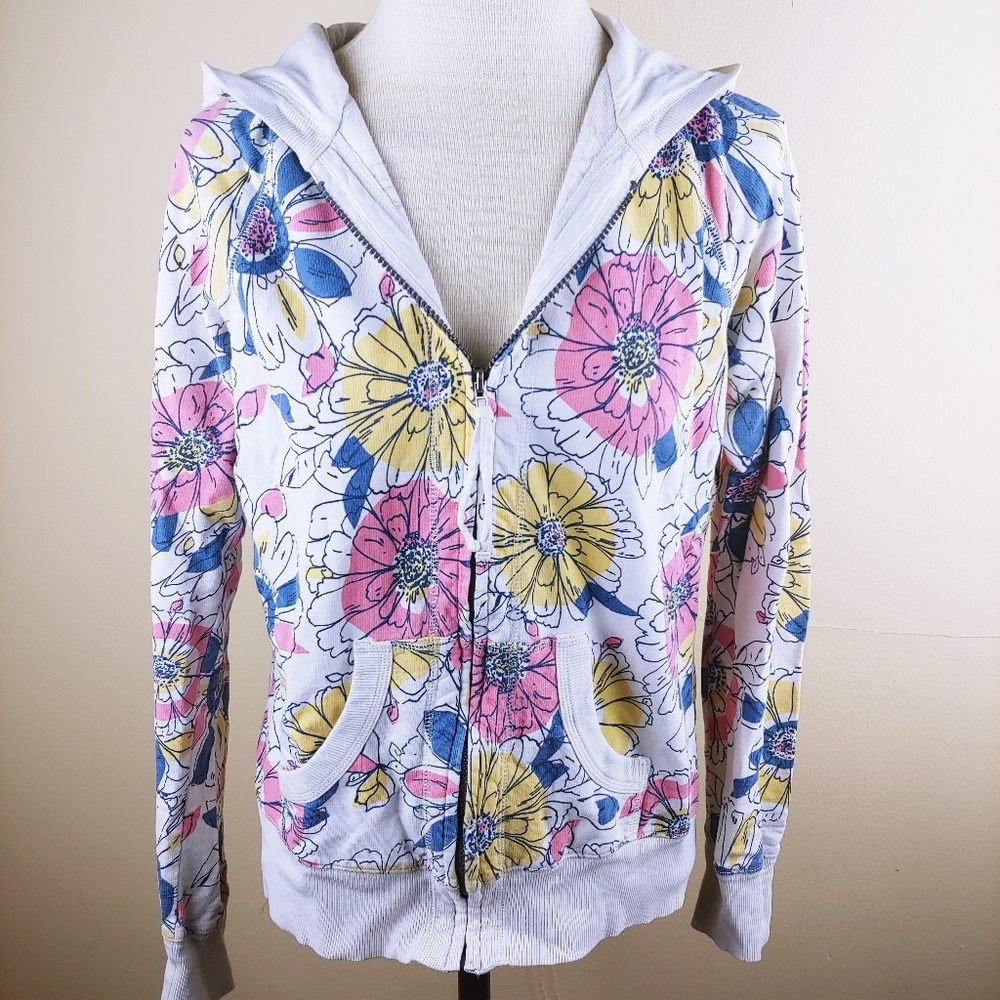 Merona Floral Zip Up Hooded Sweatshirt